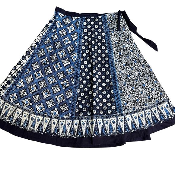 Batik Keris Navy Blue Wrap Skirt One Size Wax Print Cotton - Picture 1 of 12